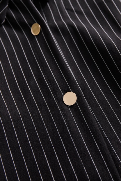 POPPY | BLACK PINSTRIPE SHIRT DRESS