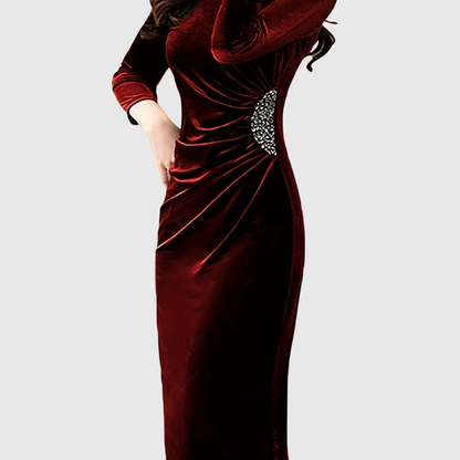 LILLO | VELVET SLIT RUCHED DRESS