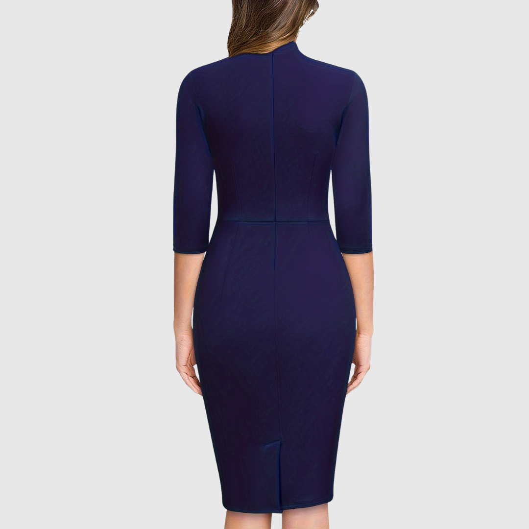 HARIETHE | THREE-QUARTER SLEEVE SHEATH TIE-NECK DRESS