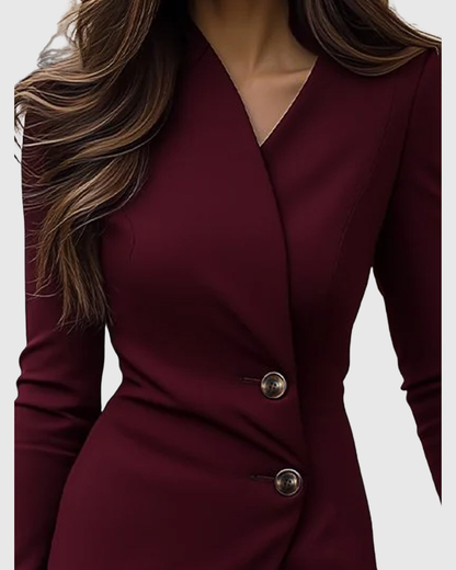 LUNED | BURGUNDY WRAP-STYLE BUTTONED MIDI DRESS