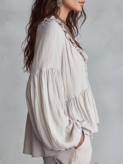 Airy Vintage-Inspired Ruffle Bohemian Blouse