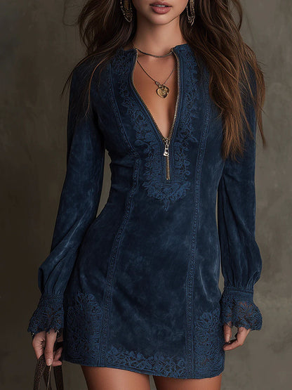 Rachel | Blue Dress with Front Zip
