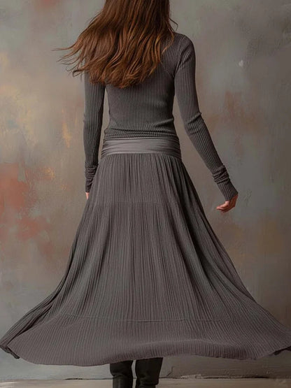 Adelaide | Retro Grey Ribbed Stretch Slim-Fit Set