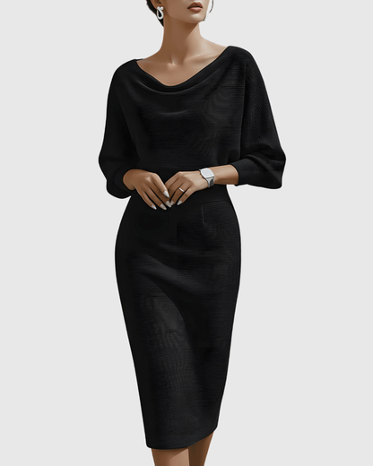 ISMÉRIA | WHITE DRAPED BATWING MIDI DRESS