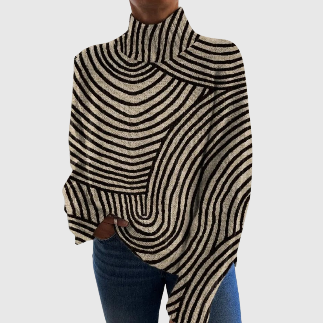 HANDCRAFTED LINE KNIT TURTLENECK SWEATER