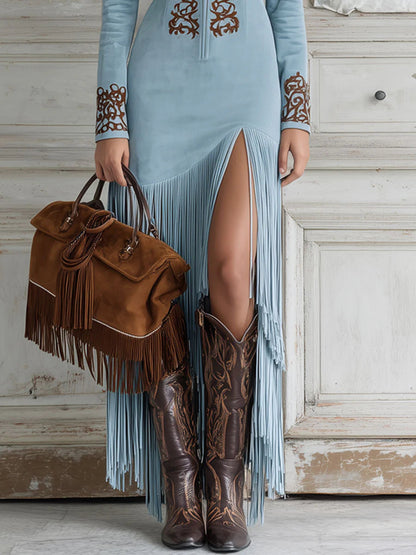 Beatrice | Western Faux Suede Fringe Dress
