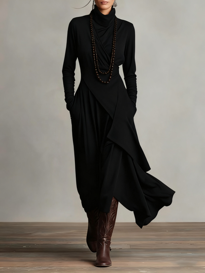 Irene | High-neck Asymmetrical Pleated Dress