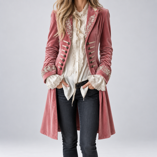 Philomena | Embroidered Velvet Longline Jacket
